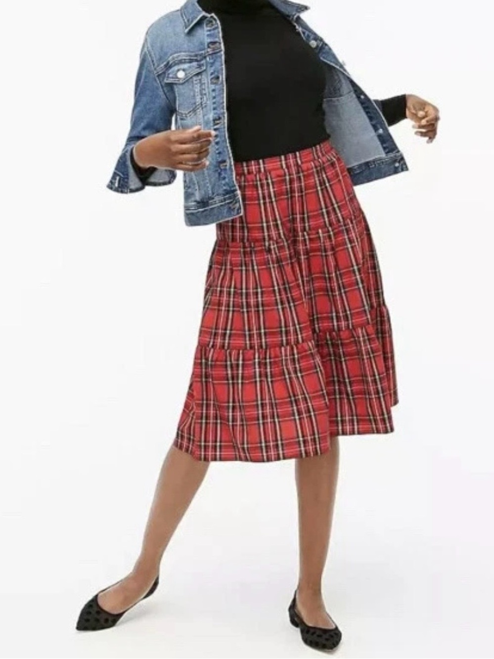 J.Crew Outlet Tartan Plaid Tiered Skirt Womens Size Small Red Holiday Christmas
